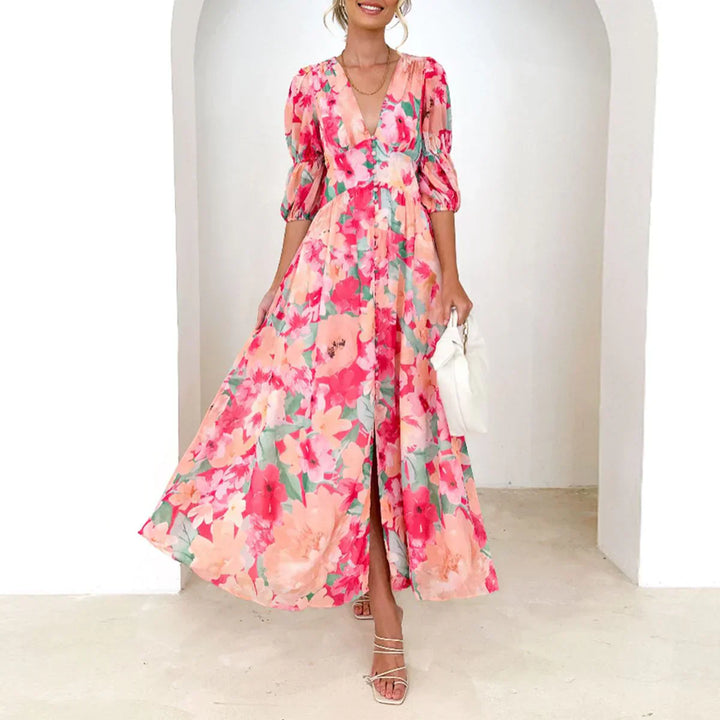 Ilona – Elegancka różowa maxi sukienka