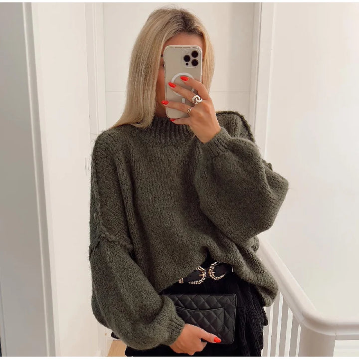 Damski Oversizowy Sweter z Półgolfem do Codziennego Użytku