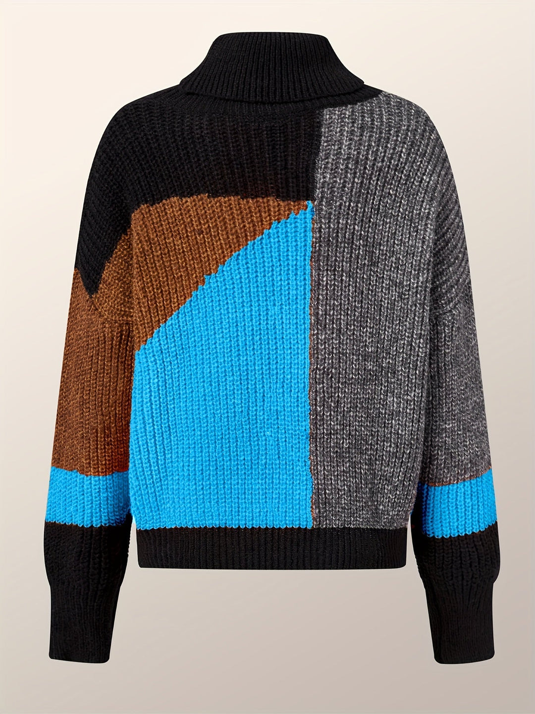 Sweter z Golfem Kolorowy Wzór Blokowy Oversized