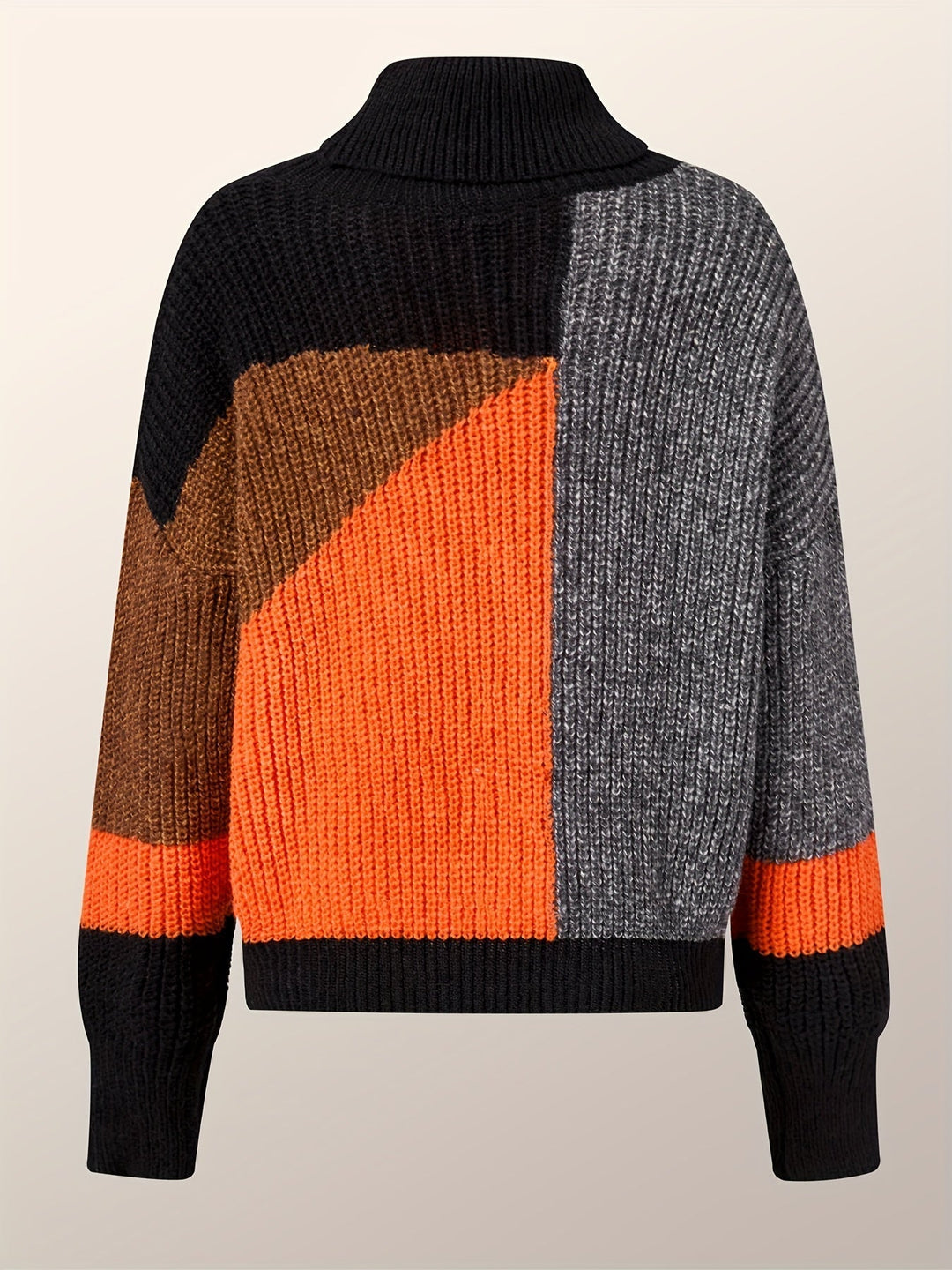Sweter z Golfem Kolorowy Wzór Blokowy Oversized